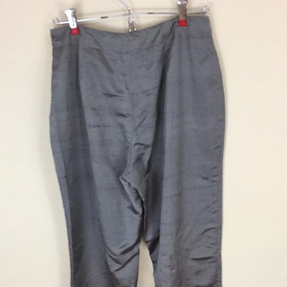 David Brooks Gray Silk Pants with Embroidery and Beading Size 8